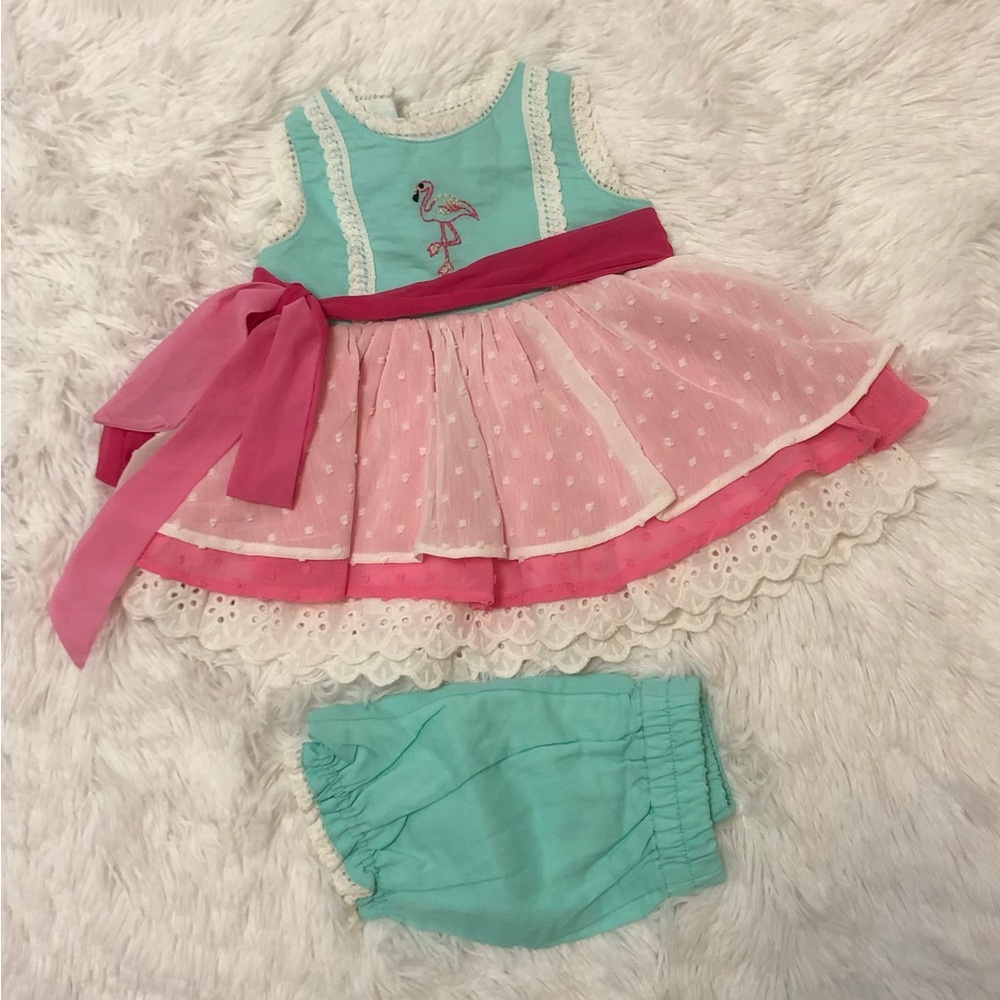 Watercolor Love & Grow Flamingo 6m 6 month Tunic and Bloomers